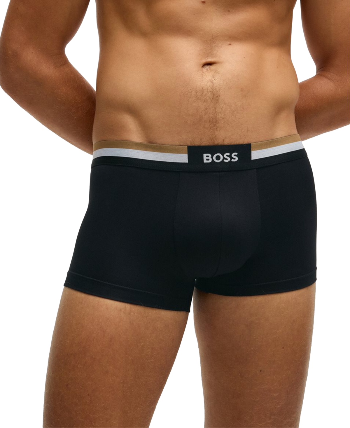Hugo Boss Three-pack Of Cotton-blend Trunks With Signature Waistbands In Black