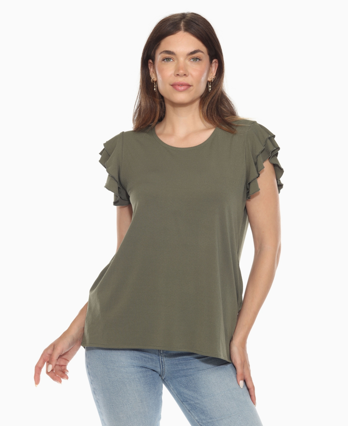 Women's Ruffle Sleeve Solid Top - Pink Tie Dye