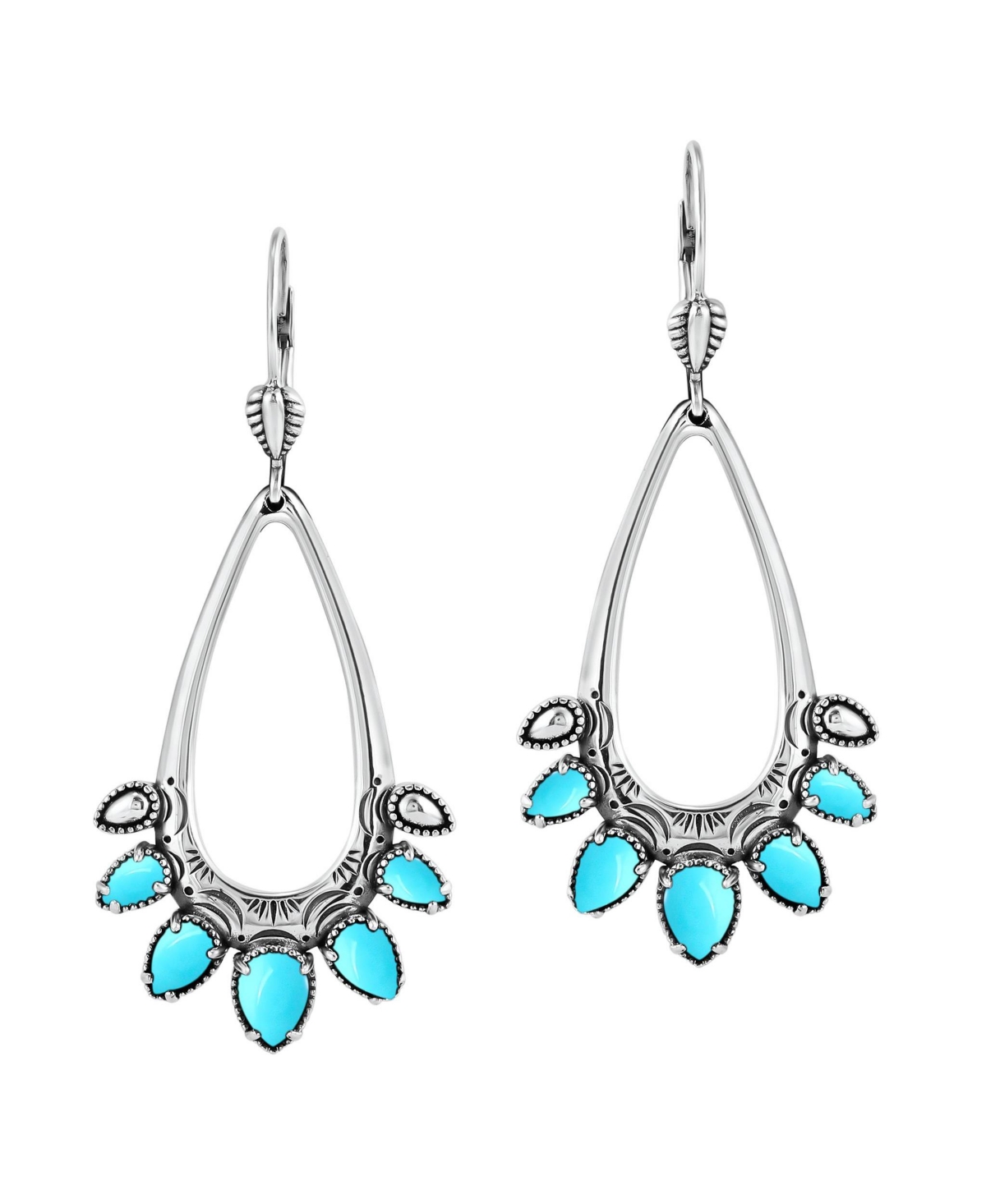 Sterling Silver Sleeping Beauty Turquoise Open Pear Gemstone Lever Back Earrings - Turquoise/Aqua