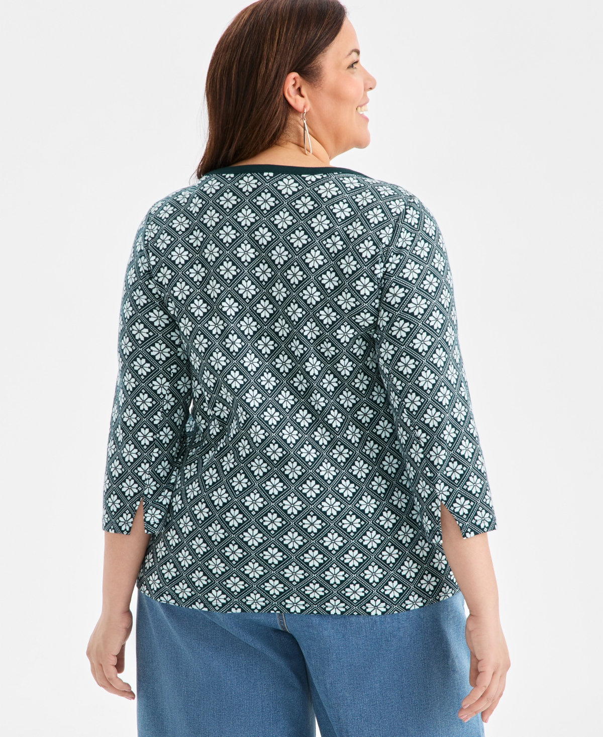Style & Co Plus Size Printed Knit 3/4-sleeve Top, Macy's Exclusive In Multi