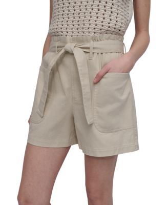 Women's Cotton Belted Paperbag-Waist Shorts