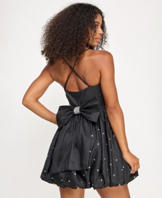 Juniors' Rhinestone-Trim Taffeta Bubble Dress