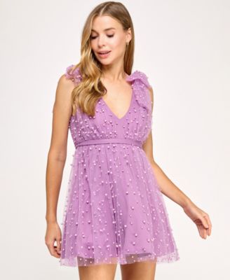 Juniors' Embellished Mesh Fit & Flare Dress