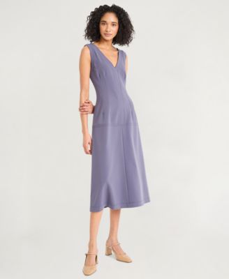 Women's Crepe V-Neck Sleeveless Midi Dress