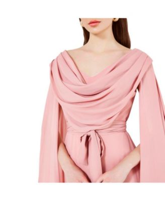Women's Cowl Neck Flare Sleeved A-line Gown