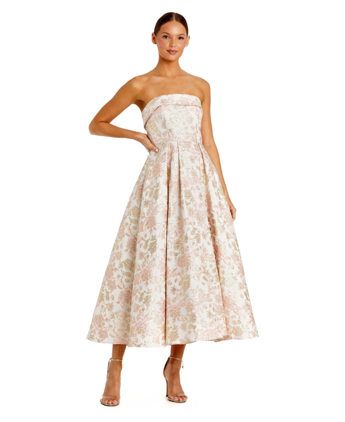 Women's Strapless Floral Brocade A Line Midi Dress - Blush multi