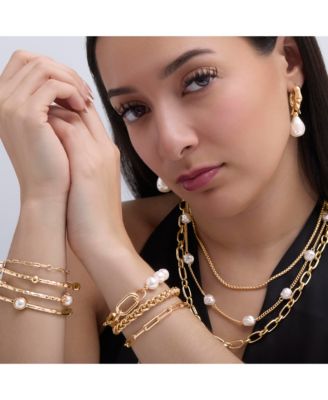 Hammered Gold-Tone Pearl Cuff Bracelet