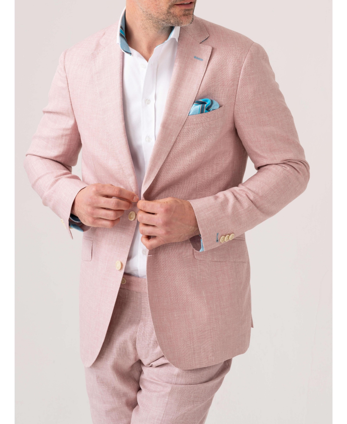 Men's Linen Wool Silk Blend Blazer - Teal blue