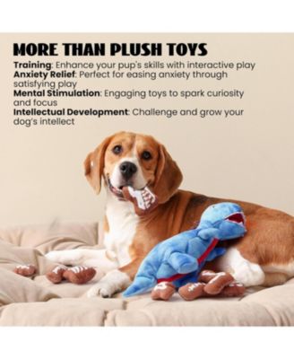 9 in 1 Dinosaur Plush Dog Toys, Christmas gift,Funny Stuffed Dino Puzzle Toy with 8 Fossil-Shaped Squeaky and Crinkle Toys