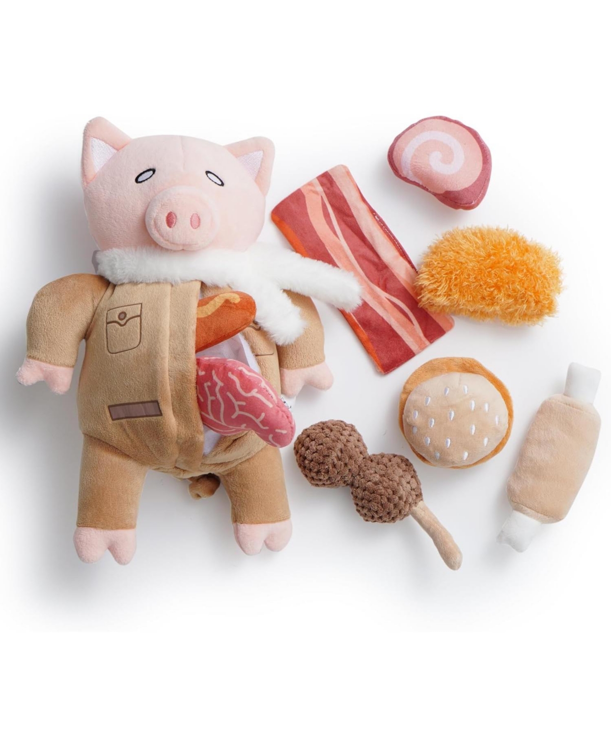 9-in-1 Pig Plush Dog Toys,Funny Piggy Puzzle Toy with 8 Pork Food Squeaky & Crinkle Toys,Stimulating Enrichment Toys for Small Medium Dogs