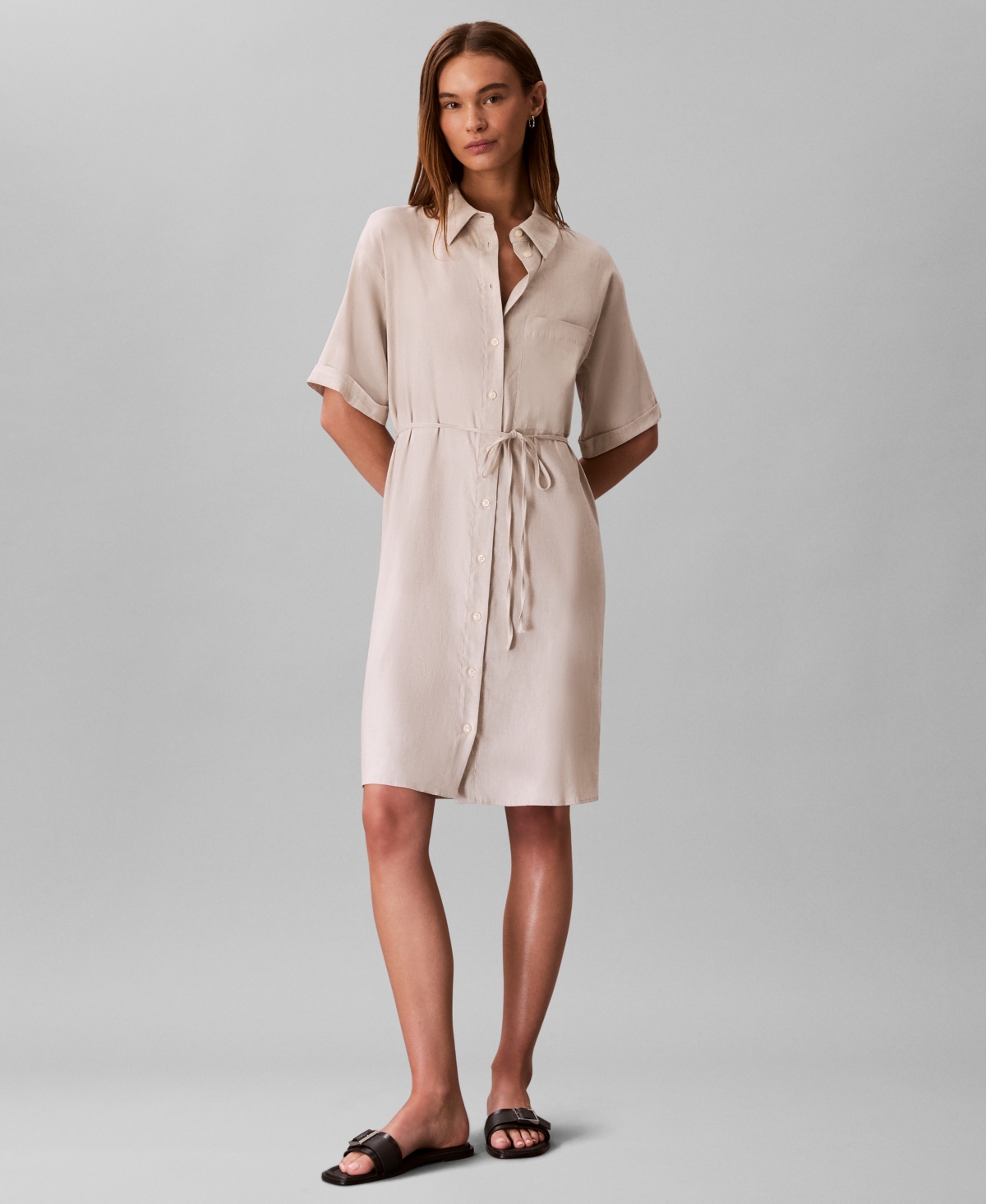 Women's Tie-Waist Shirtdress - Antique White