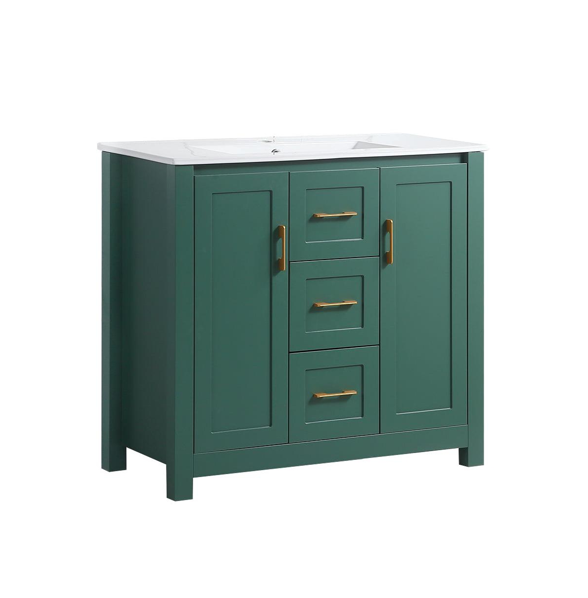 Csainc 36&#x22; Vanity w/ Undermount Sink, 2 Doors & 2 Drawers, Soft-Close, Compact Storage Combo - Green