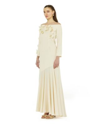 Women's Off-The-Shoulder Floral Embellished Flary Gown