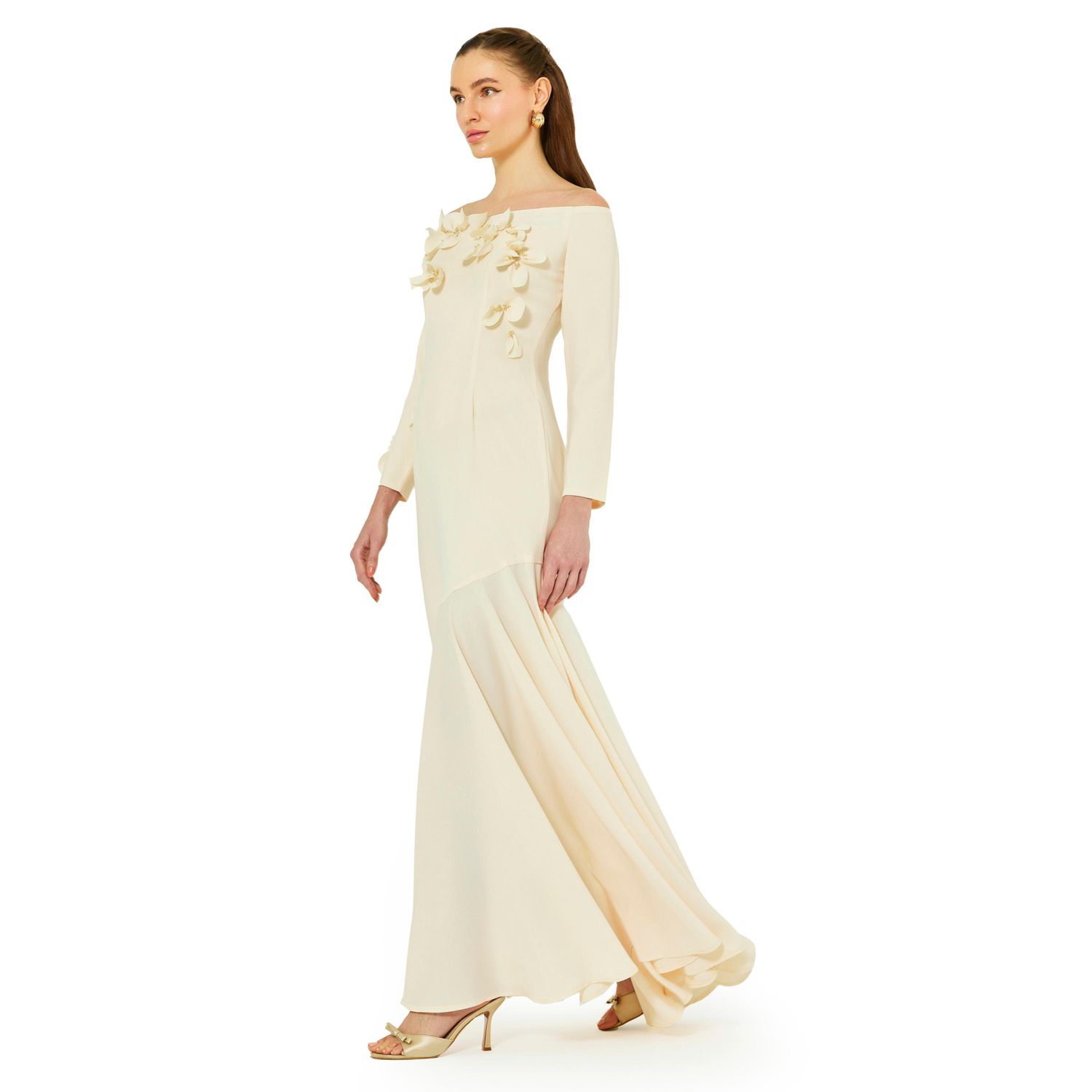 Women's Off-The-Shoulder Floral Embellished Flary Gown