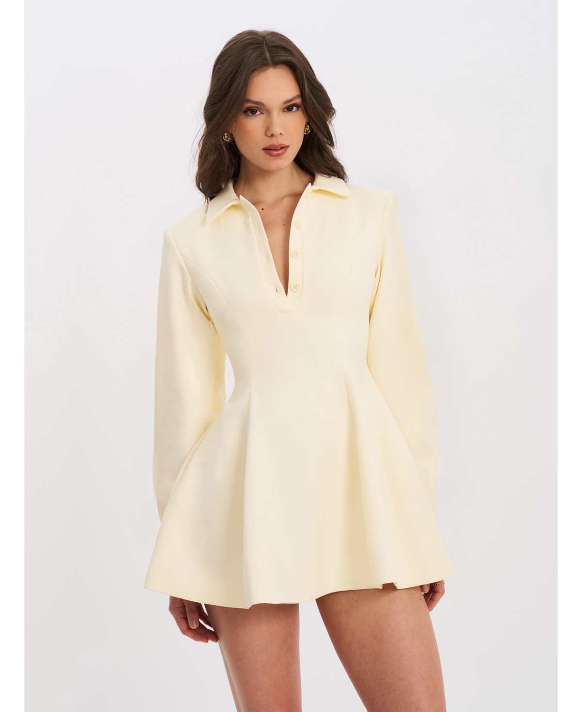 Women's Obelia Off White Long Sleeve Polo Mini Dress - Off white