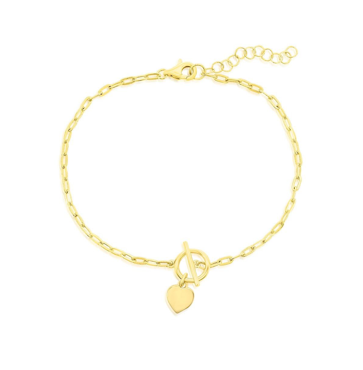 Sterling Silver Heart Charm Paperclip Toggle Bracelet - Gold
