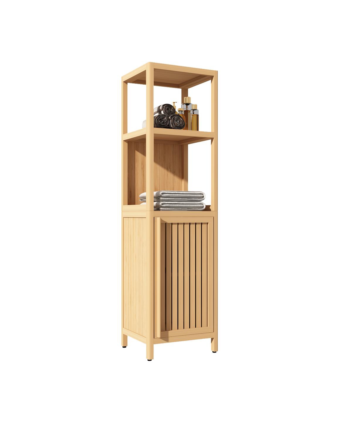 Large Capacity Multifunctional Bamboo Storage Cabinet, Stylish Furniture for Bathroom & Living Room Storage - Natural