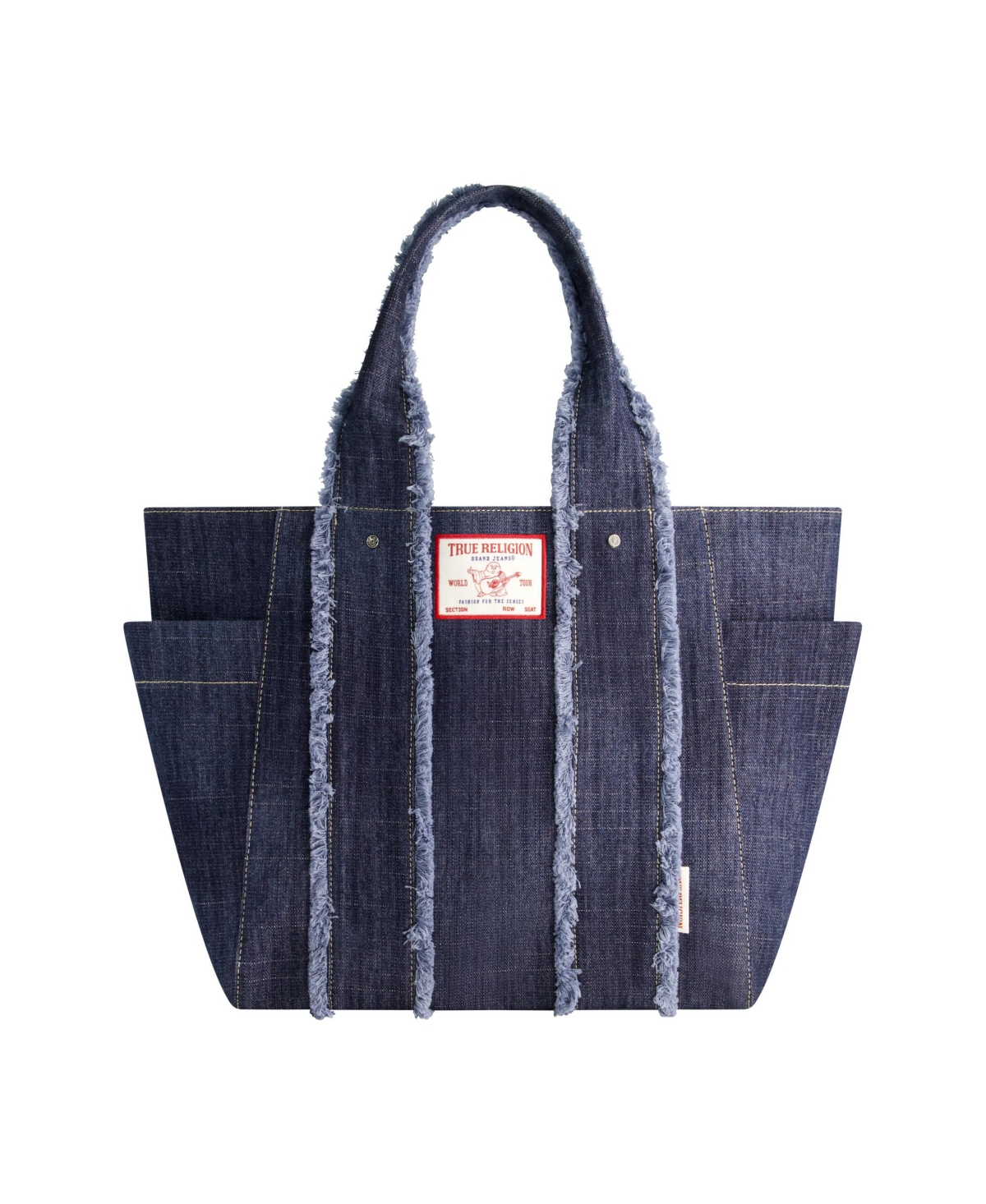 Frayed Handle Solid Denim Tote - Dark denim