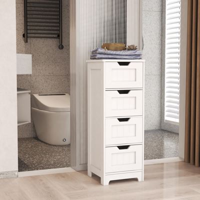 White Freestanding Storage Cabinet with 4 Drawers, Ideal for Bathroom, Kitchen & Living Room Organization