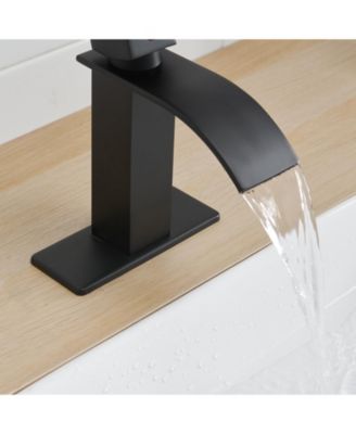 Waterfall Single Handle Single Hole Low-Arc Drip-Free Vanity Sink Bathroom Faucet