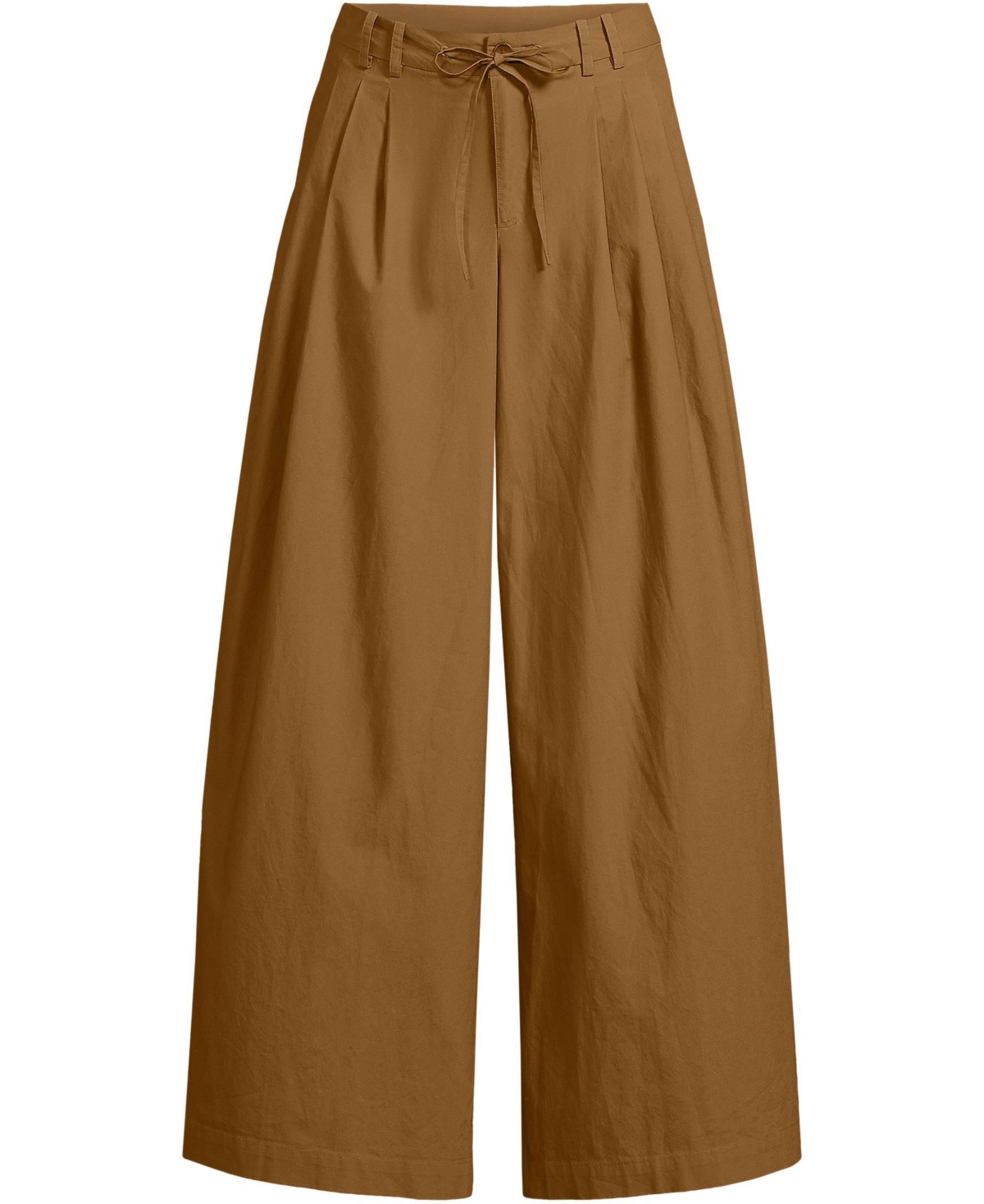Lands' End Women's Poplin Mid Rise Pleated Slouchy Pants