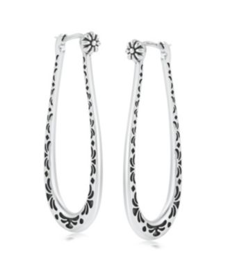 American West Jewelry Sterling Elongated Oval Etched Hoop Earrings