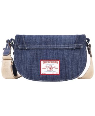 Studded Horseshoe Denim Flap Bag