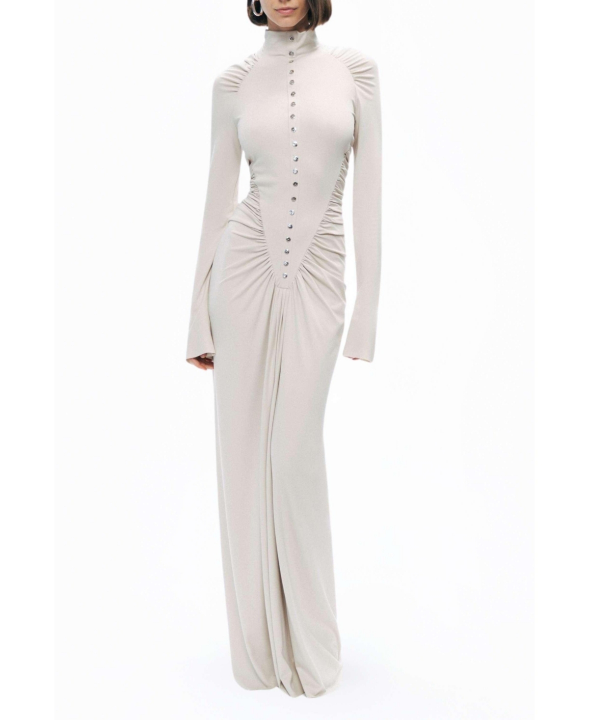 Women's Stone Drape Detailed Maxi Dress - Open white