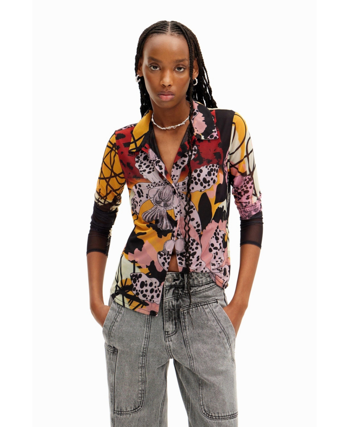 Women's Long-sleeved shirt with flowers. - Multi