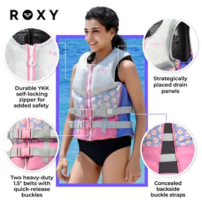 Roxy Women's Life Vest, USCG Approved Life Jacket, Evoprene PFD for water sports