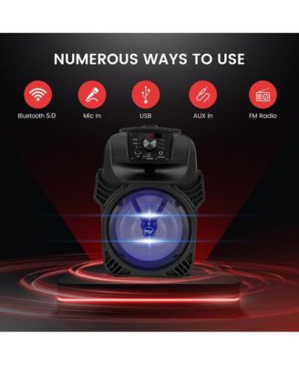 400W Portable Bluetooth PA Loudspeaker, 8” Subwoofer, USB/MP3/FM Radio, LED Lights, Rechargeable Battery, Remote - PPHP844B
