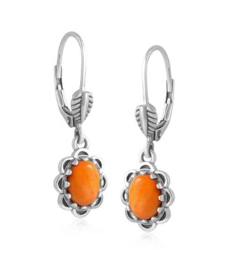 Sterling Silver Orange Spiny Oyster Concha Lever Back Dangle Earrings
