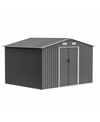 10x8 Ft Grey Metal Storage Shed With Lockable Doors