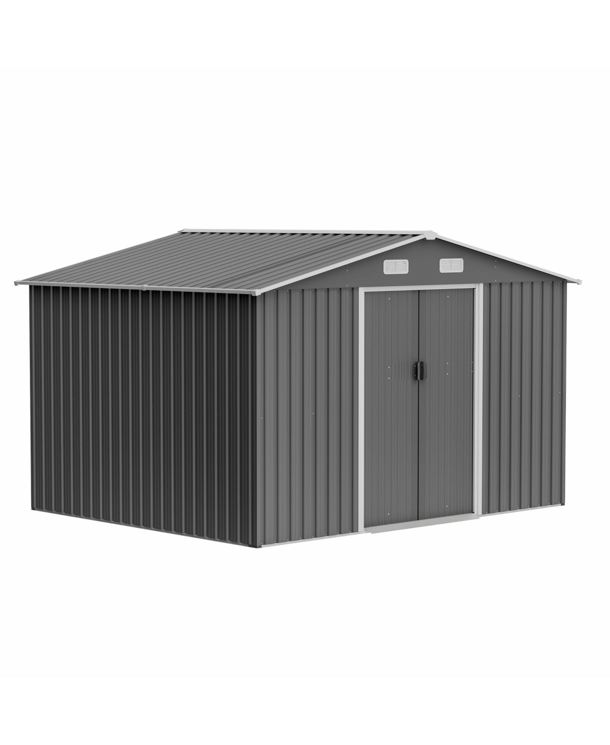 10x8 Ft Grey Metal Storage Shed with Lockable Doors - Grey