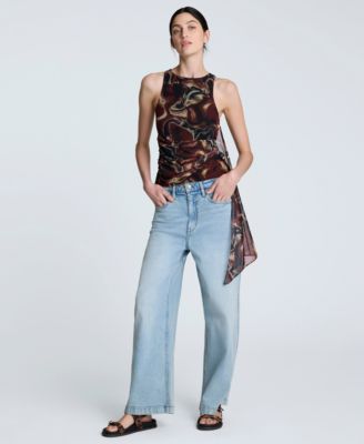 Women's Printed Gathered Draped Sleeveless Top