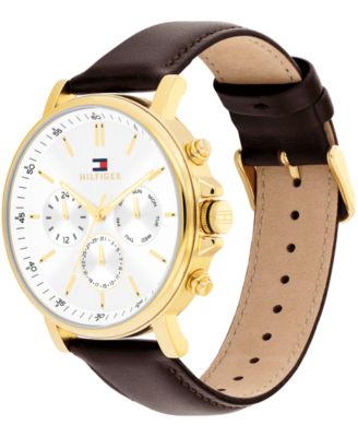 Men's Multifunction Brown Leather Strap Watch, 43mm