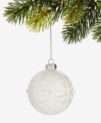 Iced Delight White Glitter Decor Ball Ornament, Macy's Exclusive 