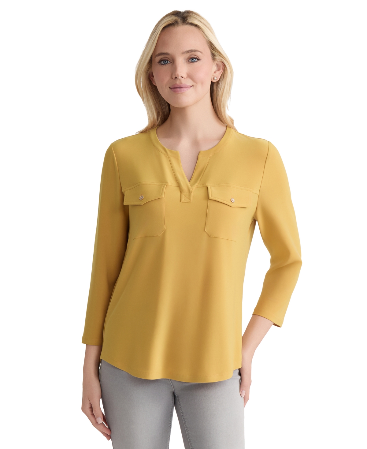 Women's Solid 3/4-Sleeve Flap-Pocket Top - Jonagold