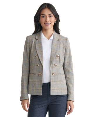 Jones New York - Women's Plaid Faux-Double-Breast Blazer