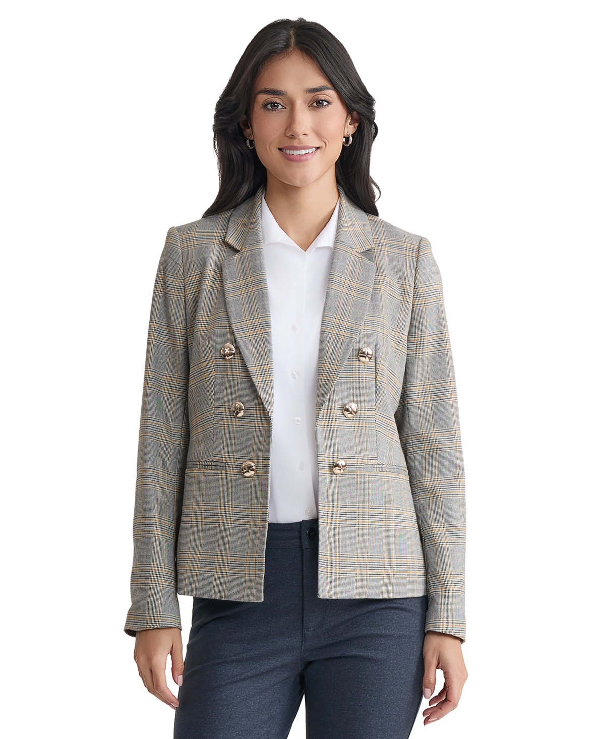 Women's Plaid Faux-Double-Breast Blazer - Jonagold Multi