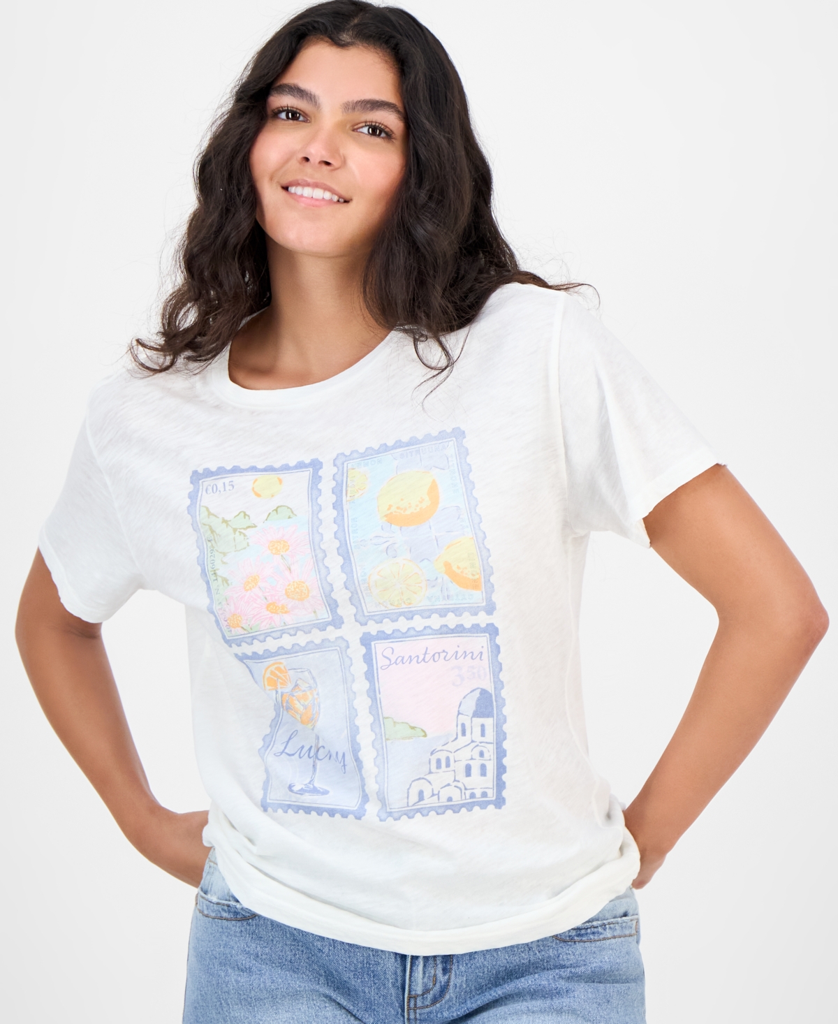 Lucky Brand Women's Destination Stamps Graphic Boyfriend T-shirt In White