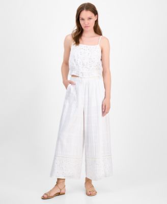 Women's Cotton Straight-Neck Cutwork Tank Top