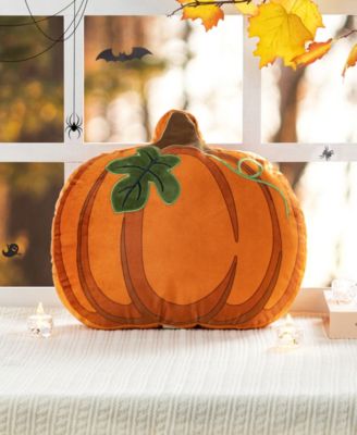 Fall and Halloween Fabric Double Sided Pumpkin Decorative Pillow, 16" x 5"