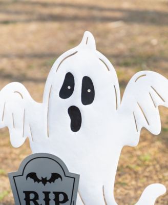 32.25" Lighted Halloween Metal Ghost Tombstone Yard Stake with Timer