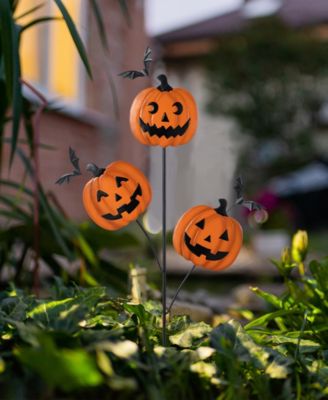 39.5" Halloween Metal Triple Pumpkin with Spring Bats Yard Stake
