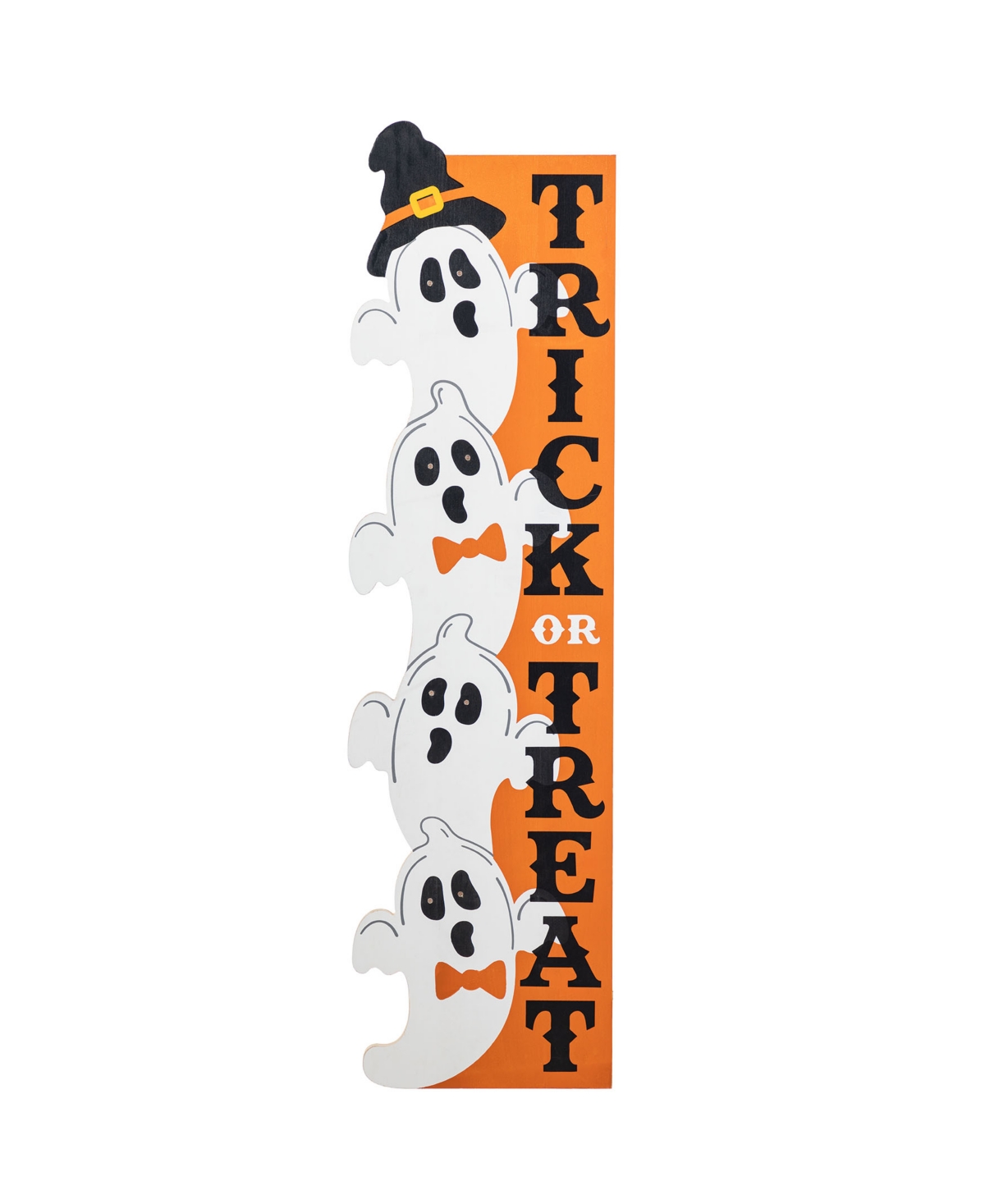 42" Lighted Halloween Wooden Stacked Ghost with Trick or Treat Porch Sign with Timer - Multi