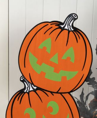 Halloween Wooden Skeleton Cat and Stacked Pumpkin Porch Decor, Set of 2