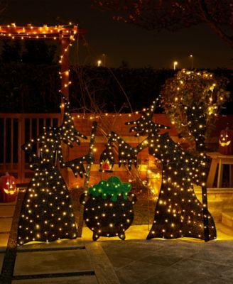 Lighted Halloween Witches with Cauldron Outdoor Decor with Warm White LED Lights, Set of 3
