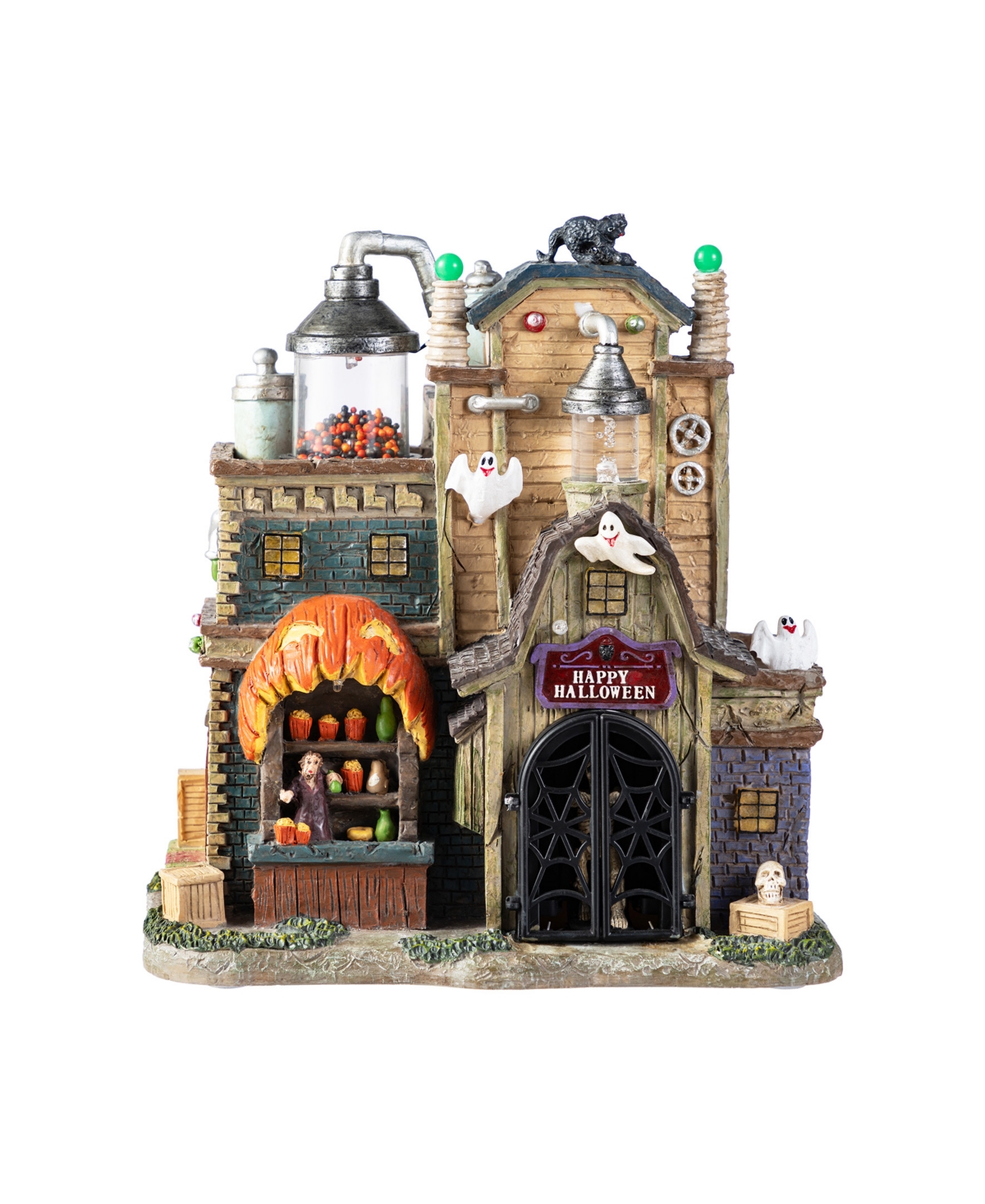 Glitzhome 11" Lighted Resin Halloween Haunted House Village In Multi