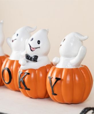 4.5" Halloween Polyresin Spooky Ghost Pumpkin Table Decor